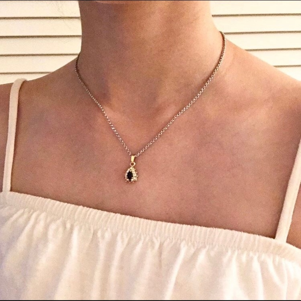 Navy blue and gold cubic zirconia necklace